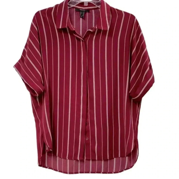 Forever 21 Women's Maroon/White Striped Short Sleeve T-Shirt Size M - Picture 1 of 4